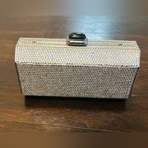 Classic Judith Leiber Silver Crystal Clutch with Strap